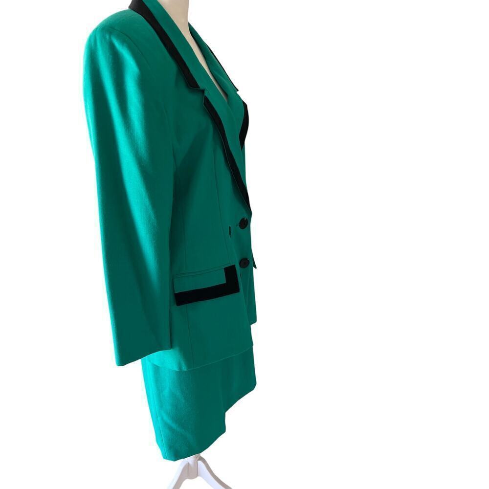 Oleg Cassini Green with Black Skirt Suit Size 14 - Picture 4 of 8